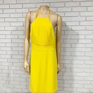 Banana Republic Yellow Halter Pleated High Neck Open Back Summer Cocktail Dress